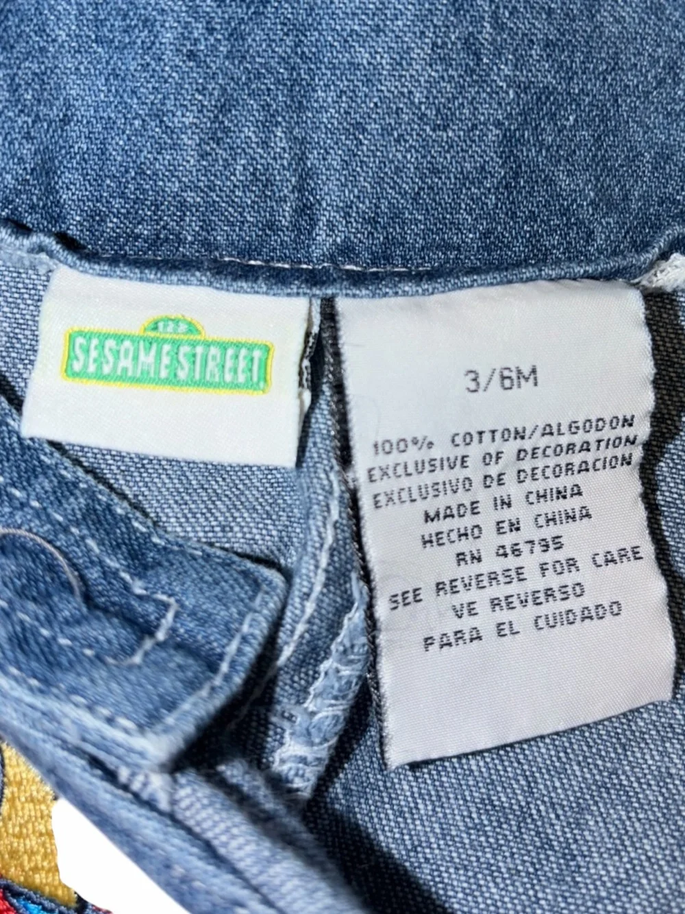 Vintage Y2K Sesame Street Embroidered Elmo Baseball Denim Overalls 3-6m Cotton